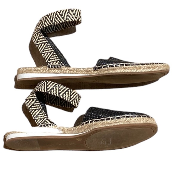 Lucky Brand Sandals Womens 9M Black Cream Renka Espadrille Woven Ankle Strap - Picture 5 of 9